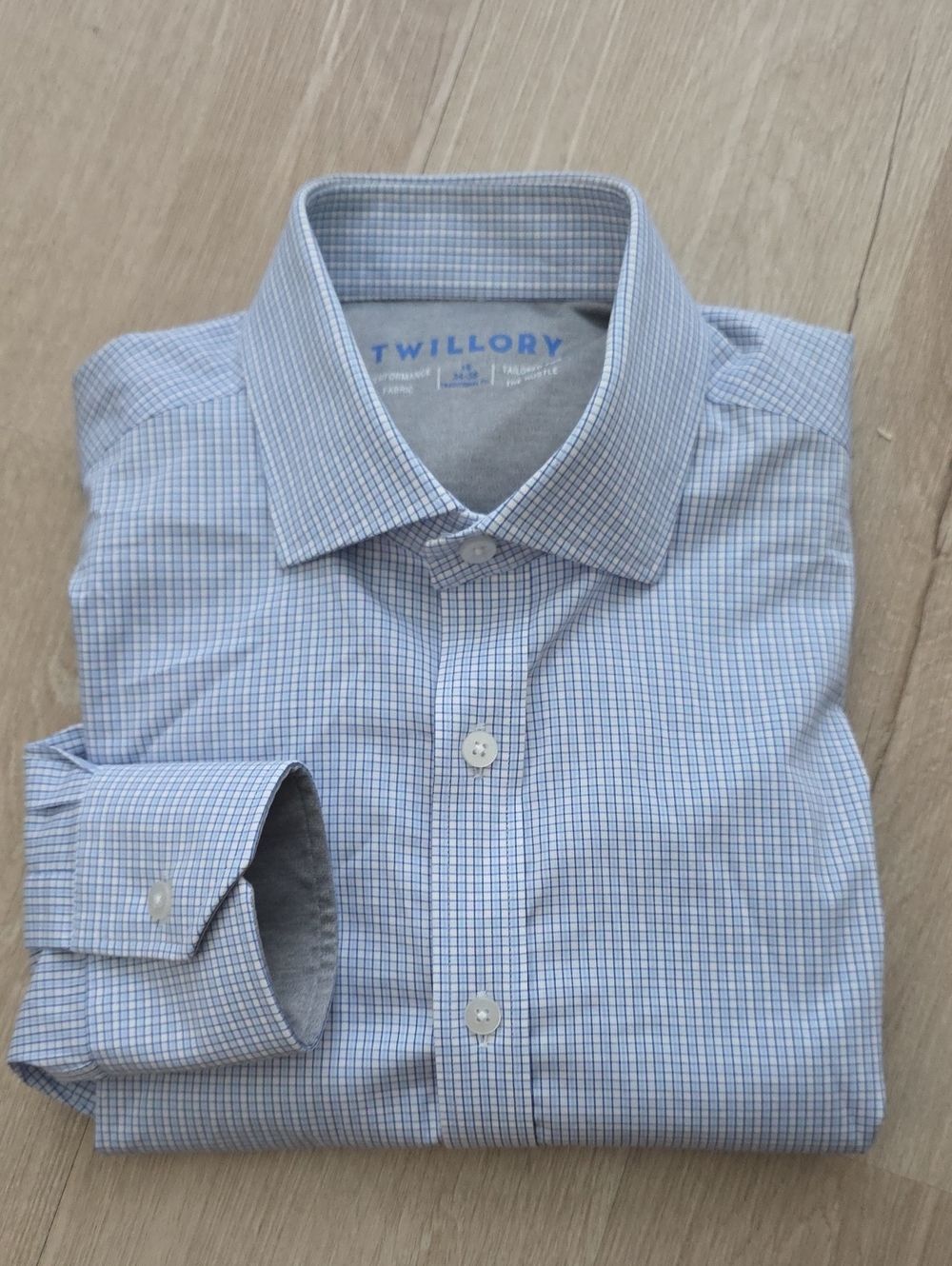 Twillory Leader Non-Iron Windowpane Long Sleeve Dress Shirt  Blue & White